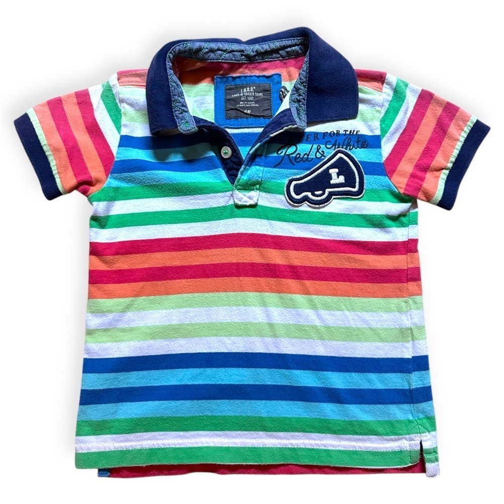 H&M Kids Size 2-4Y Colorful Striped Polo Short Sleeve Shirt With Y2K